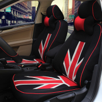敬平个性化汽车座套全包围坐垫四季通用宝马mini甲壳虫高尔夫专用座套 黑红布艺米字旗坐垫