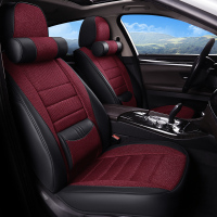 敬平福特专用座套新福克斯嘉年华福睿斯翼博亚麻夏季全包专用汽车坐垫 豪华版-黑红色 平