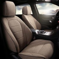 敬平汽车坐垫全包围亚麻四季通用坐套奔驰e260l奥迪q5l宝马X1专用座套 卡其金-标准版 平