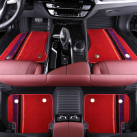 敬平汽车脚垫全包围地毯式xpe无味防水通用易清洗订制绒面脚踏垫 黑色超纤皮+红色弯头纱地毯绒 (留言车型-年份)脚垫