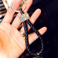 敬平男女镶钻钥匙扣手工编织皮绳情侣钥匙圈环汽车遥控器挂件 黑色/镶钻车用钥匙扣汽车钥匙扣