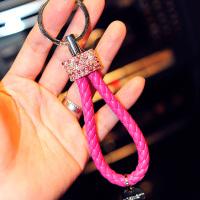 敬平男女镶钻钥匙扣手工编织皮绳情侣钥匙圈环汽车遥控器挂件 玫红/镶钻车用钥匙扣汽车钥匙扣