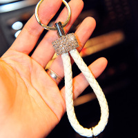 敬平男女镶钻钥匙扣手工编织皮绳情侣钥匙圈环汽车遥控器挂件 白色/镶钻车用钥匙扣汽车钥匙扣