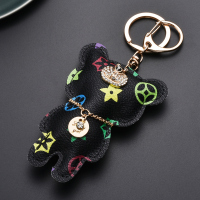 敬平皮质钥匙扣男女士创意小熊钥匙链欧美个性汽车钥匙挂件情侣款 小熊[老花]黑色车用钥匙扣汽车钥匙扣