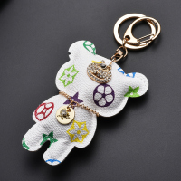 敬平皮质钥匙扣男女士创意小熊钥匙链欧美个性汽车钥匙挂件情侣款 小熊[老花]白色车用钥匙扣汽车钥匙扣