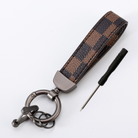 敬平皮质钥匙扣男女士创意小熊钥匙链欧美个性汽车钥匙挂件情侣款 格子[咖色]枪色扣车用钥匙扣汽车钥匙扣