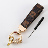 敬平皮质钥匙扣男女士创意小熊钥匙链欧美个性汽车钥匙挂件情侣款 格子[咖色]金色扣车用钥匙扣汽车钥匙扣