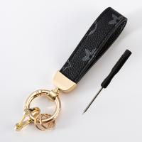 敬平皮质钥匙扣男女士创意小熊钥匙链欧美个性汽车钥匙挂件情侣款 老花[黑色]金色扣车用钥匙扣汽车钥匙扣