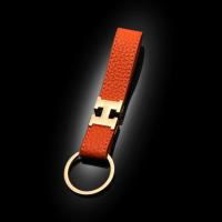 敬平正品汽车钥匙扣个性大牌H家创意皮钥匙绳挂件男女情侣锁匙链潮 愛馬橙+H金扣 