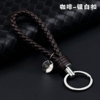 汽车编织钥匙扣男女士情侣真皮钥匙链挂件韩版锁匙圈牛皮挂绳BV-8 6股牛皮-咖啡银扣