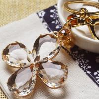 敬平四叶草水晶汽车钥匙扣 幸运草钥匙挂件时尚创意女车钥匙包挂饰品 金色