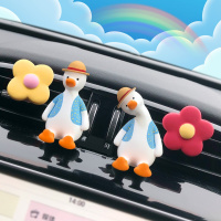 车载香水香薰空调出风口可爱加油鸭车内饰品摆件汽车装饰用品大全 两个马甲鸭+两朵花 送香薰精油4瓶