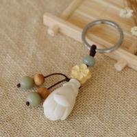 花开半夏 象牙果玉兰花菩提子汽车钥匙扣 可爱 文艺挂件挂饰礼物 花开半夏钢圈款崖柏珠款