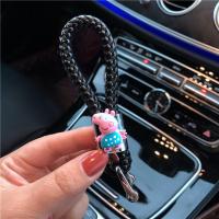 敬平新款卡通皮革汽车钥匙扣皮钥匙扣男女汽车钥匙链挂件锁匙扣通女士 乔治-黑绳