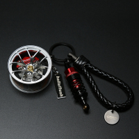 敬平创意改装轮毂钥匙扣挂件汽车钥匙链hellaflush挂绳皮iacro腰挂 银色+红卡车用钥匙扣汽车钥匙扣