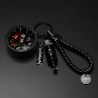 敬平创意改装轮毂钥匙扣挂件汽车钥匙链hellaflush挂绳皮iacro腰挂 黑色+红卡车用钥匙扣汽车钥匙扣