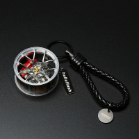 敬平创意改装轮毂钥匙扣挂件汽车钥匙链hellaflush挂绳皮iacro腰挂 银色 红卡车用钥匙扣汽车钥匙扣