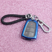 适用钥匙包ATSL套XT4扣CT6装饰XTS汽车保护壳XT5 按键保护、深邃蓝+便捷绳双扣(送号码牌)