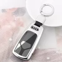 适用于奥迪A4L钥匙套 新奥迪Q5L A5 Q7 汽车钥匙包壳扣18/2019款 全包款、A电光银+皮扣(送停车卡)