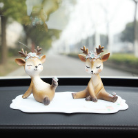 敬平一路平安鹿女车内饰品摆件女生车饰可爱汽车装饰车载创意香水 娇羞鹿+调皮鹿+蓝花防滑垫挂摆件