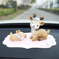 敬平一路平安鹿女车内饰品摆件女生车饰可爱汽车装饰车载创意香水 优雅鹿+俏皮鹿+粉花防滑垫挂摆件