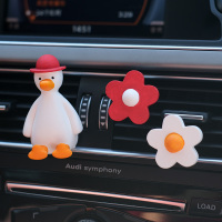 敬平车载香薰汽车空调出风口装饰女用可爱加油鸭扩香石膏车内饰品摆件 红帽站立[加油鸭]+白花+红花挂摆件