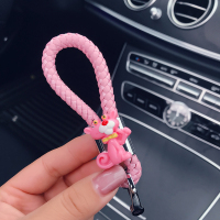 敬平新款汽车钥匙挂绳皮车用编织钥匙扣个性创意钥匙链小挂件女 领结顽皮豹-粉 编制钥车用钥匙扣汽车钥匙扣