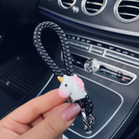 敬平新款汽车钥匙挂绳皮车用编织钥匙扣个性创意钥匙链小挂件女 独角兽-黑 编制钥匙扣车用钥匙扣汽车钥匙扣