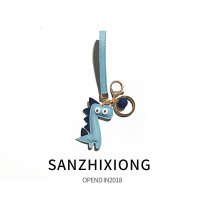 可爱小恐龙汽车钥匙扣挂件创意礼物金属钥匙圈挂链车用挂饰女款 小恐龙钥匙链-天蓝
