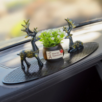 一路平安鹿汽车内装饰品摆件个性创意车载用品大全女高档香水男 蓝色对鹿+黑瓶吉祥果盆栽+椭圆防滑垫