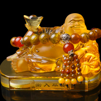 弥勒佛汽车摆件车载香水座车上高档男琉璃佛像车内装饰 琉璃底座元宝佛金色+{龙纹石