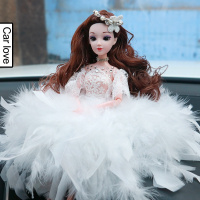 敬平汽车摆件羽毛创意可爱娃娃车载摆件蕾丝婚纱娃娃车内装饰品女 H--奢华版长发白色挂摆件