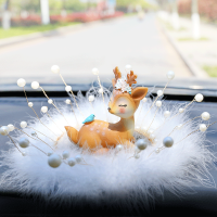 敬平创意白天鹅树脂汽车载摆件女皇冠车内饰品可爱羽毛装饰用品 白色皇冠羽毛圆垫+静思鹿 珍珠垫 平挂摆件