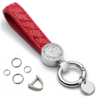 敬平汽车皮编织钥匙扣男女情侣皮钥匙链个性创意腰挂件红V 红色(银色五金)车用钥匙扣汽车钥匙扣