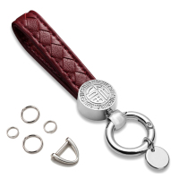 敬平汽车皮编织钥匙扣男女情侣皮钥匙链个性创意腰挂件红V 酒红色(银色五金)车用钥匙扣汽车钥匙扣