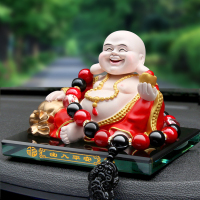敬平汽车摆件车内饰品摇头弥勒佛像创意个性车载香水座男装饰用品大全 红衣佛+貔貅珠(送2只香水+停车牌) 平挂摆件