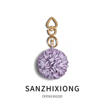 敬平创意圆形花球汽车钥匙扣挂件女简约包挂饰车钥匙圈链挂件小礼品 花球钥匙扣-紫色 