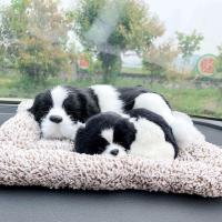 敬平汽车摆件仿真小狗狗车载动物竹炭包车内除味毛绒玩偶摆设汽车用品 边牧(母子趴)-毛绒垫 平挂摆件