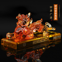 汽车摆件貔貅车载车内香水座饰品仪表台高档装饰男 [琉璃貔貅]琥珀色