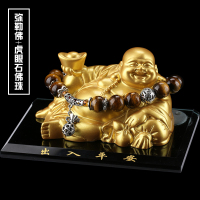 敬平车载香水座汽车弥勒佛像装饰用品车内车摆件淡香男大全 [如意弥勒]金佛+虎眼石佛珠 平挂摆件