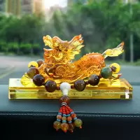 敬平貔貅汽车摆件麒麟车内车上装饰用品中控台男车载香水座 琉璃貔貅麒麟[琥珀色]+孔雀纹玛瑙 平挂摆件