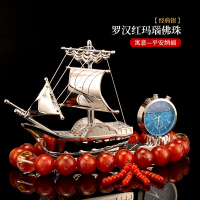 敬平汽车香水座式车载香薰车上淡香古龙车内饰品用品男士摆件 一帆风顺-经典银[钟表香水款]罗汉红玛瑙 平挂摆件