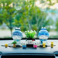 敬平车载香水用品 创意摇头男女娃娃车内饰品汽车摆件微景观个性礼品 快乐宝贝+吉祥果+微景观 平挂摆件