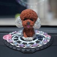 敬平摇头狗汽车摆件创意个性韩国可爱车内饰品车上装饰车载摆件女 镶钻摇头旺狗[棕色]+防滑垫套装 平挂摆件