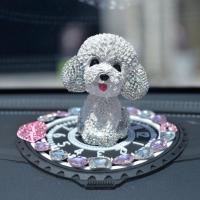 敬平摇头狗汽车摆件创意个性韩国可爱车内饰品车上装饰车载摆件女 镶钻摇头旺狗[白色]+防滑垫套装 平挂摆件