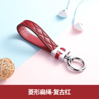 小羊皮钥匙扣女款高档小马网红ins可爱小玩偶挂件韩国汽车挂绳 菱形扁绳-复古红