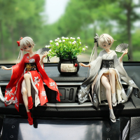 敬平创意动漫手办汽车摆件美少女机箱装饰网红车载车内饰品男 古风和服穹妹 红灰两款+吉祥果 送支架武士刀 平挂摆件