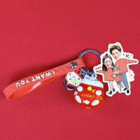 情侣照片定制卡通钥匙链挂件汽车钥匙扣女款个性订做diy卡通公仔 三人+双面照片模板+猫钥匙扣