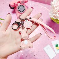 敬平汽车定制照片挂绳挂件女亚克力卡通可爱情侣编织钥匙链diy 粉兔子钥匙扣(配件)车用钥匙扣汽车钥匙扣