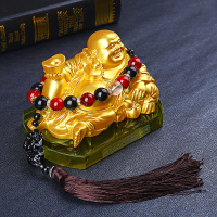 敬平汽车香水座式弥勒像车载车用创意车内摆件装饰用品男 超大金佛+貔貅珠 平挂摆件